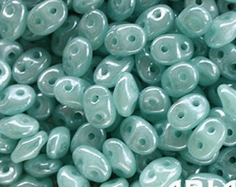 OPAL Blue TURQUOISE LUSTER: SuperDuo Two-Hole Czech Glass Seed Beads, 2.5x5mm (10 grams)