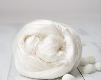 100% mulberry silk tops, Top Grade, Long fiber, Silk sliver, Cultivated Silk Top, Silk briks for dyeing and hand spinning, Natural white
