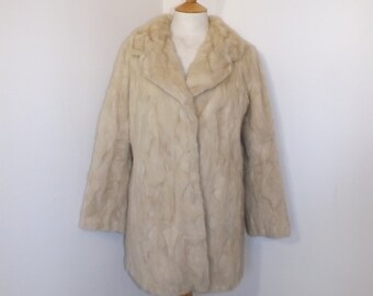 Vintage real champagne light honey blonde mink fur coat jacket patchwork three quarter length size Medium UK 10 12