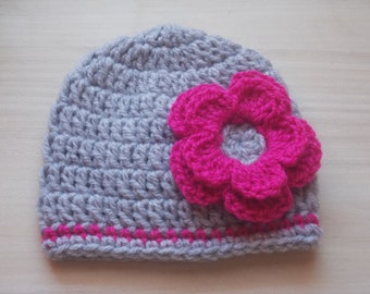 Crochet baby hat, newborn girl hat, baby girl beanie, infant girl hat, baby girl outfit, crochet newborn hat, baby girl hat, gray baby hat