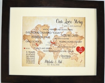 Custom 1st First Wedding Anniversary Gift For Husband Wife Him Her Couples Who Travel Map Heart Love Unique Wall Art Gift Ideas Art Prints