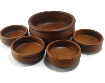 MidCentury Modern Salad Bowl Set * Thailand Teak Wood