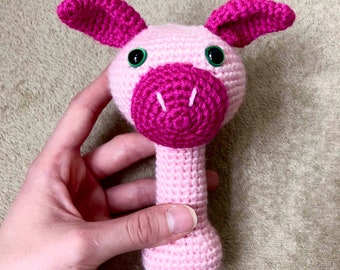 Piglet Baby Rattle - Pink Pig Rattle for Kids / Babies