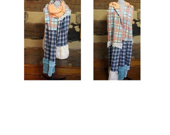 Scrappy Flannel Scarves Mori Girl Tattered Scarf Shabby Chic Upcycled Boho Hhippie Patchwork Scarf Anthropologie Style Neck Wrap