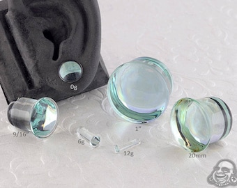 Single Flare Aquamarine Dome Plugs 12g, 10g, 8g, 6g, 4g, 2g, 1g, 0g, 9mm, 10mm, 7/16", 12mm, 9/16", 5/8", 18mm, 20mm, 7/8", 1"