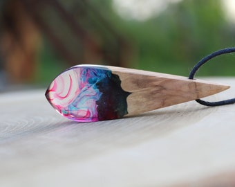 Wood resin necklace, Red Resin Necklace, Wood and resin, Resin necklace, Wood resin, Wood resin pendant, Blue resin, Resin art, Wedding gift
