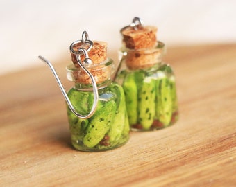 Jarred pickles earrings - food jewelry, food earrings, fruit jewelry, pickle earrings