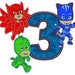 Pj Masks 3rd Birthday Embroidery Applique Design Instant Download 3 sizes