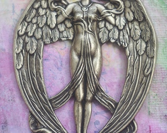 Art Nouveau Goddess Brass Stamping, Brass Ox, Gothic, Jewelry Supplies, Craft Supplies Made in the USA