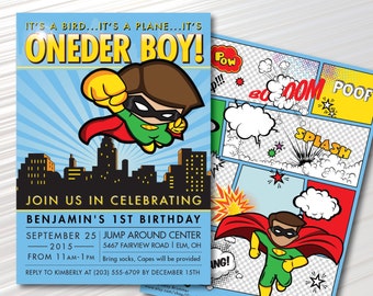ONEder Boy - Superhero First Birthday Party Invitation