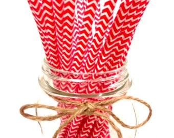 25 Red Chevron paper straws // baby bridal shower decorations // candy dessert buffet table // wedding // First birthday/new year party