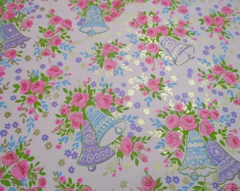Vintage Norcrest Gift Wrap-Wrapping Paper-Bride-Wedding-Roses-Shower-Pastels-Retro-Mid Century-Full Sheet-Wrapping Paper