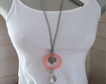 Long necklace pink and gray