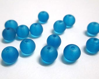 30 frosted blue glass beads 6mm (D-30)