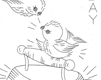 Hand Embroidery Pattern 626 Birds for Days of the Week Dish Towels 1960s