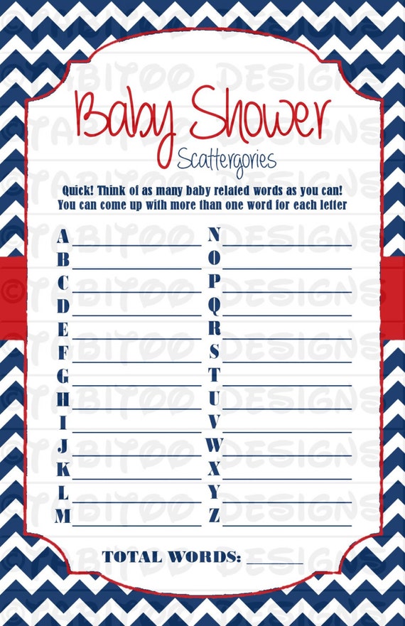 Baby Shower Scattergories Game PRINTABLE