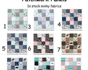 Designer Patchwork Minky - Bear Minky - Woodlands Fabric- Fabric by the Yard - Faux Quilt Minky - Nature Fabric- Ships out in 1-2 Days