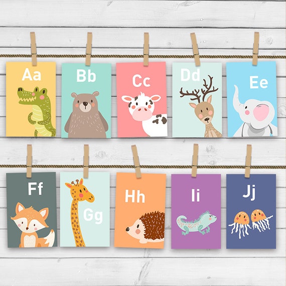 Animal alphabet card set Alphabet flash cards abc Nursery wall