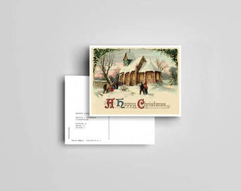 Vintage Church Scene Christmas Postcards