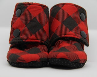 Stay on Booties, Baby Booties, Baby Gifts, Baby Shoes, Buffalo Plaid Booties, Baby Boy, Baby Girl