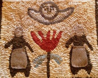 Two Sisters Primitive Hooked Rug