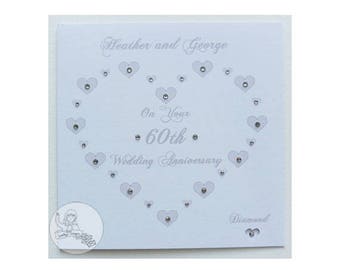 Handmade Personalised 60th Wedding Anniversary Card Diamond Marriage Gift Heart