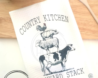 Barnyard Kitchen Towel, Country Kitchen , Farmers market Kitchen Towel, Tea Towel, Waffle Towel, Farm Dish Towel, Rustic Decor Dish Towel