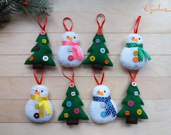 Christmas felt ornaments Felt snowman Set of 8 felt toys Felt christmas tree Christmas felt toys Christmas ornaments