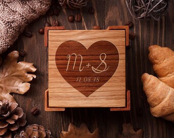 Custom coasters Engraved coasters Wedding coasters favor Bridal shower gift Wood coasters Personalized coasters set Wedding shower gift