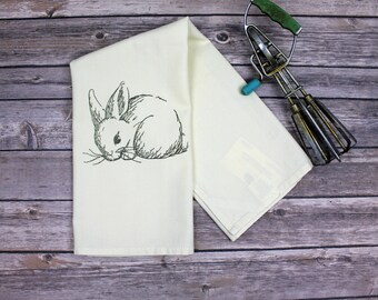 Kitchen Dish Towel - Rabbit Tea Towel - Hand Towel - Kitchen Towel - Dish Towel - Bunny Sketch