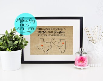 Mother's Day Gift for Mom from Daughter Gifts from Daughter Gifts for Mom Long Distance Family Map Two States I Miss You Personalized Gift