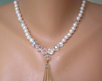 Pearl Choker, Art Deco Wedding Necklace, Great Gatsby Jewelry, Bridal Pearls Statement Necklace, Crystal And Pearl Necklace, Wedding Jewelry