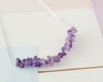 Amethyst Necklace, Amethyst Chip Necklace, Amethyst Beads, Gemstone Necklace, February Birthday, February Birthstone, Gemstone Chip Beads