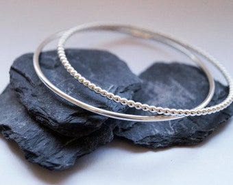 Beaded Sterling Silver Bangle Duo ~ simple, modern, stacking, bangle, bracelet, wedding, bridesmaid, gift, birthday