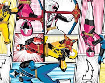 Packed Ninja Steel Power Rangers fabric for Springs Creative, by the half yard, 43" wide, 100% cotton, cartoon fabric, character fabric