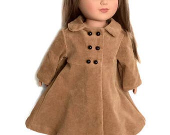 Camel Doll Coat, 18 Inch Doll Corduroy Doll Coat, Winter Doll Clothes