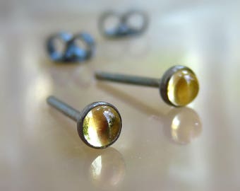Natural citrine stud earrings - yellow gemstone stud earrings - citrine post earrings - black oxidized earrings