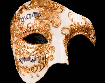 Men's Masquerade Mask, Gold Phantom Mask, Phantom of the Opera Mask, Mask with Music Notes, Masquerade Mask Men, Mardi Gras