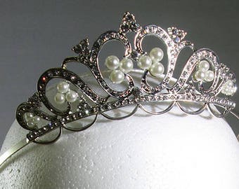 Rhinestone and Pearl Tiara, Contemporary Piece in 19th Century Style