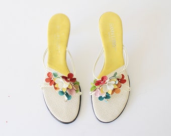 80's Vintage Sam & Libby Multi-Color Leather Floral Kitten Heels