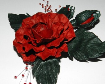 Leather brooch! Leather roses, handmade leather flower, Nice Christmas gift!