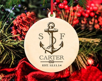 Personalized Christmas Ornament ~ Nautical Anchor- Christmas Gift, First Christmas, Housewarming, Anniversary, Wedding Gift