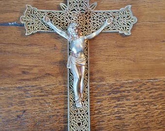 Stunning ornate brass crucifix.....very ornate with filigree pattern....vintage