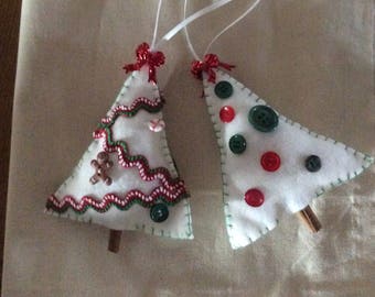 White Felt Christmas Tree Ornaments Set