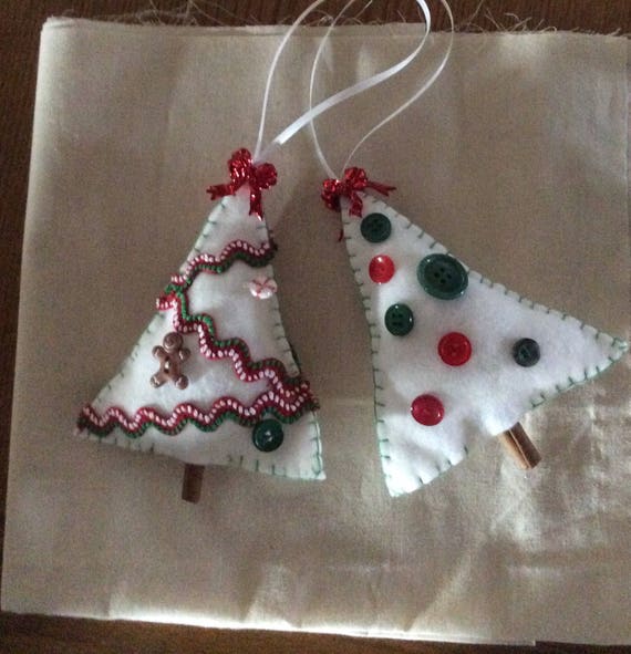 White Felt Christmas Tree Ornaments Set