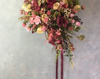 SILK FLOWERS WEDDING bouquets violet, pinks eggplant