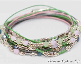 Bracelet links, Green Jade & pink Opal beads