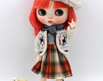 Girlish - Checker Dress Set for Blythe doll - dress / outfit