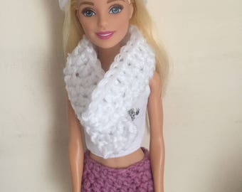Handmade hat and scarf set for Barbie Doll in white. Other Colours available