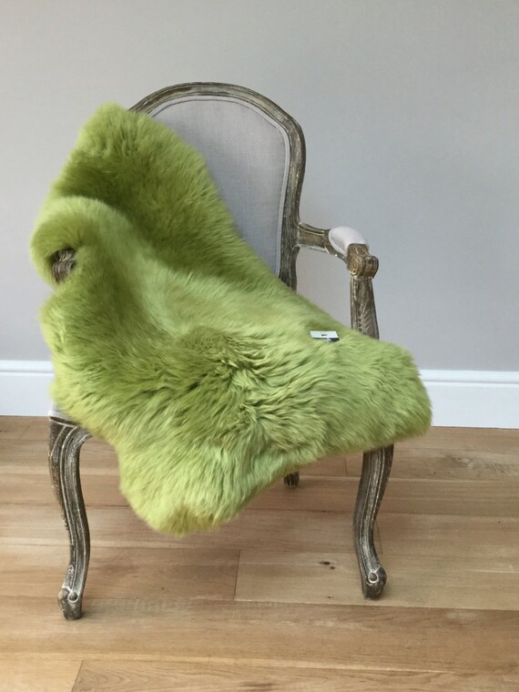 Green Lime Green Sheepskin Rug Throw Rare Genuine Eco